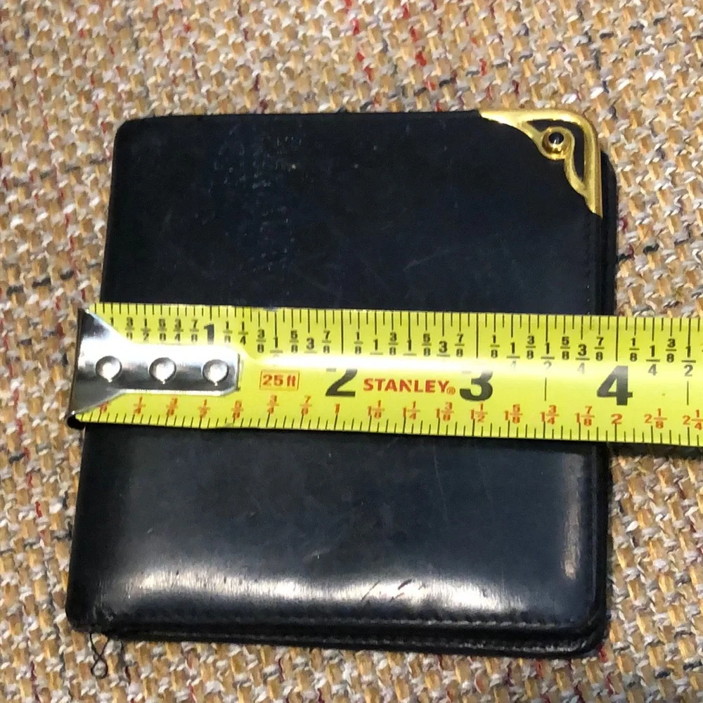 CARTIER Black Leather Sapphire Gold Bifold Wallet Coin Pocket Made In France